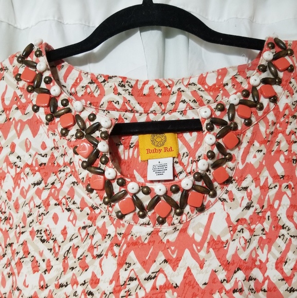 Ruby rd coral and white blouse - Picture 3 of 6